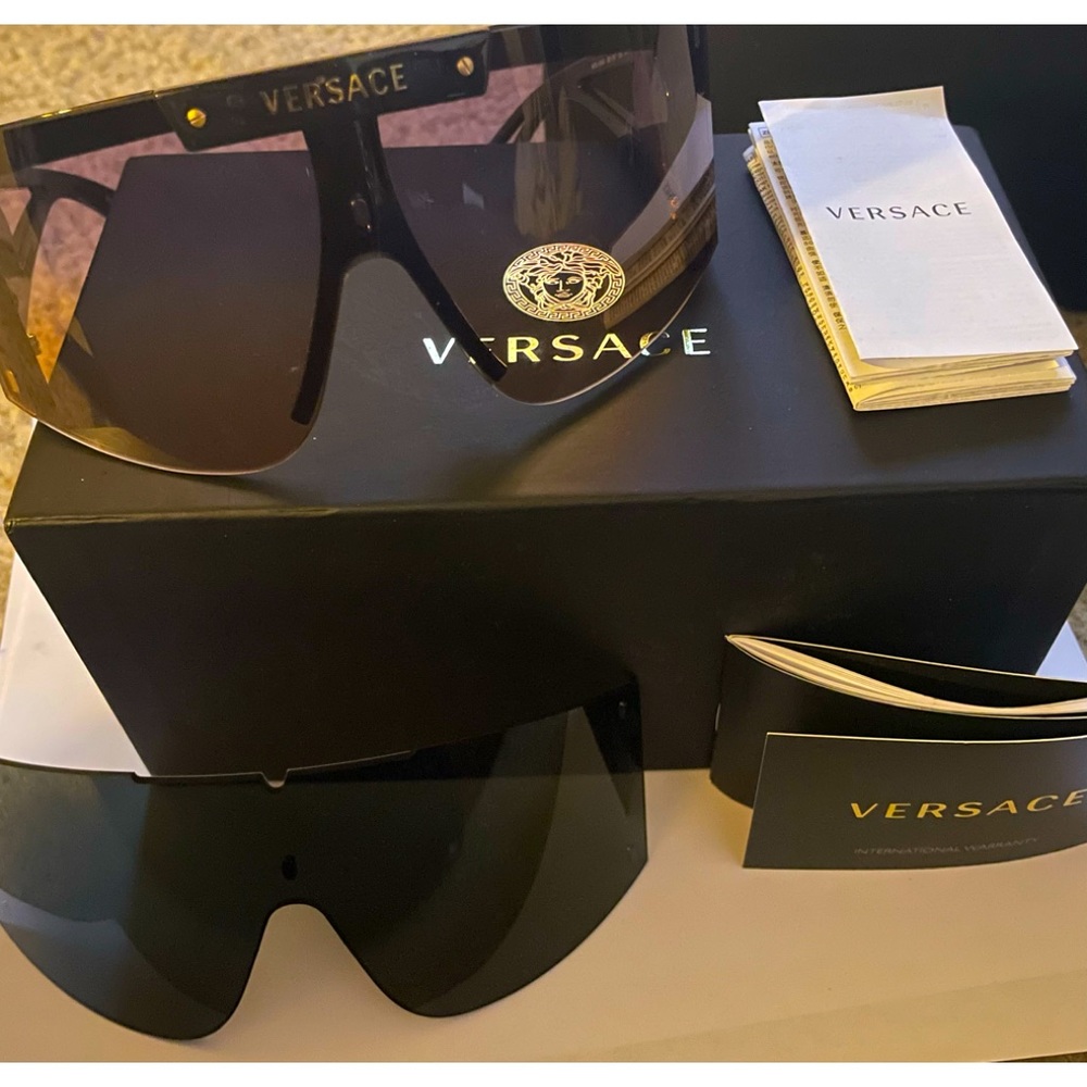 Versace Black Plastic Shield Sunglasses